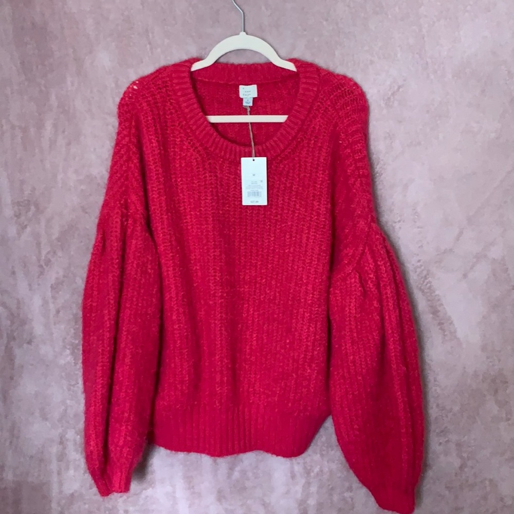 Hot Pink Puffy Sleeve Sweater